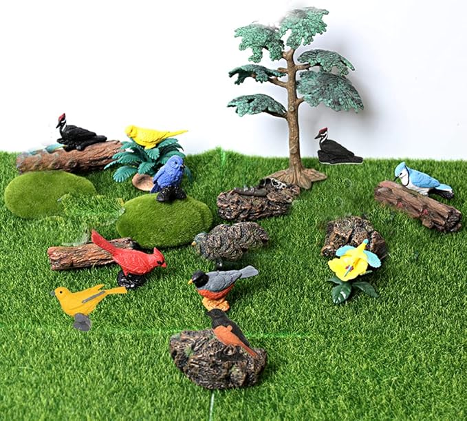 Morofme Mini Bird Figurine Birds Cake Topper 7pcs Miniature Birds Animal Figure Robin Cardinal Figurines Oriole Bird Cake Decorations for Birthday Baby Shower Party Educational Supplies