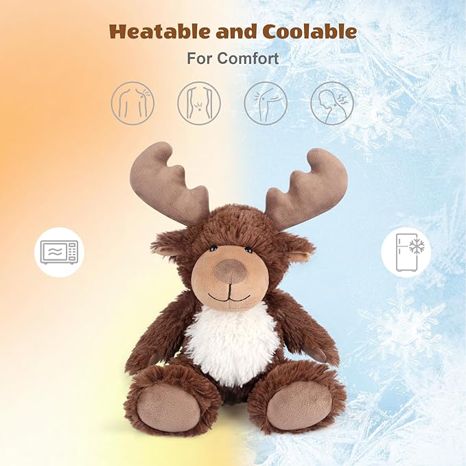 SuzziPals Heatable & Coolable Moose Stuffed Animal, Plushies Microwavable Heating Pad for Soothing & Relaxation, Lavender Scent Stuffed Plush Toys for Stress Relief, Christmas Stuffed Animals Gifts