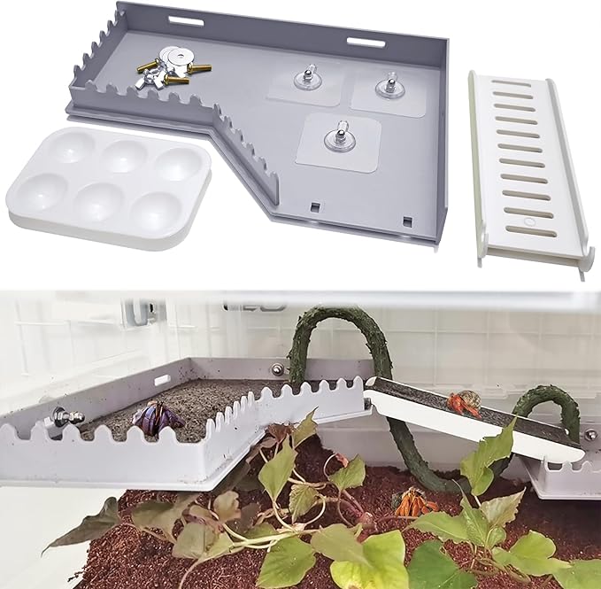 Hermit Crab Accessories - Platform with Ladder and Food Dish, Hermit Crab Climbing Toys, Habitat Supplies and Tank Accessories for Reptiles, Hamsters, Geckos, Small Lizards