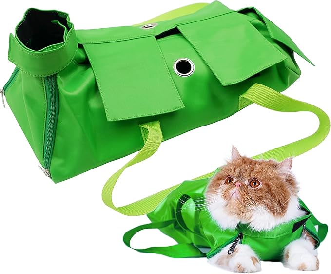 Cat’s Restraint Bag for Claw Care Nail Trimming Anti-Scratching Grooming Bag for Cats Medical Examination(Green-s)