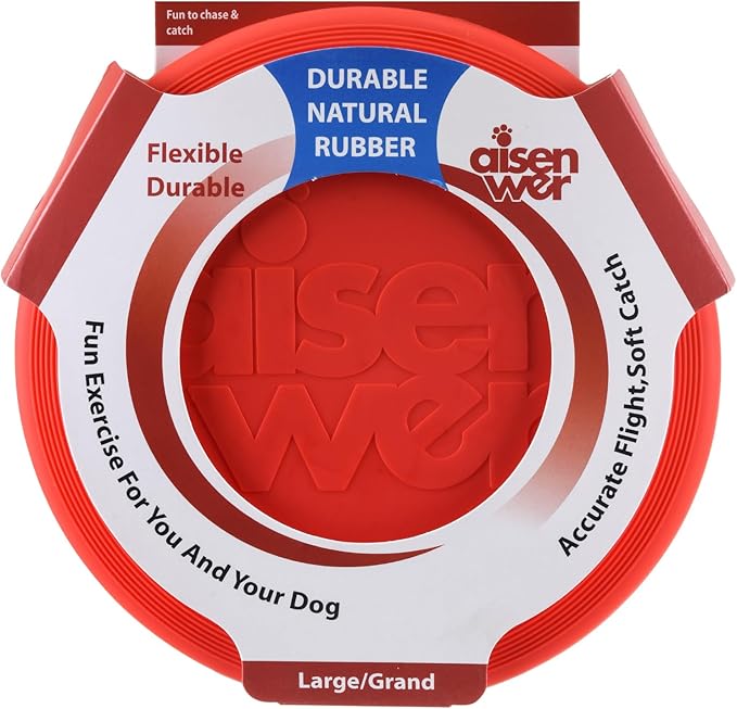 Dog Flying Disc - Durable Rubber Dog Toy for Fetch - Interactive Lightweight Flyer Dog Toys for Outdoor Playtime - Safer Disc for Healthy Activity - for Medium/Large Dogs (Red)