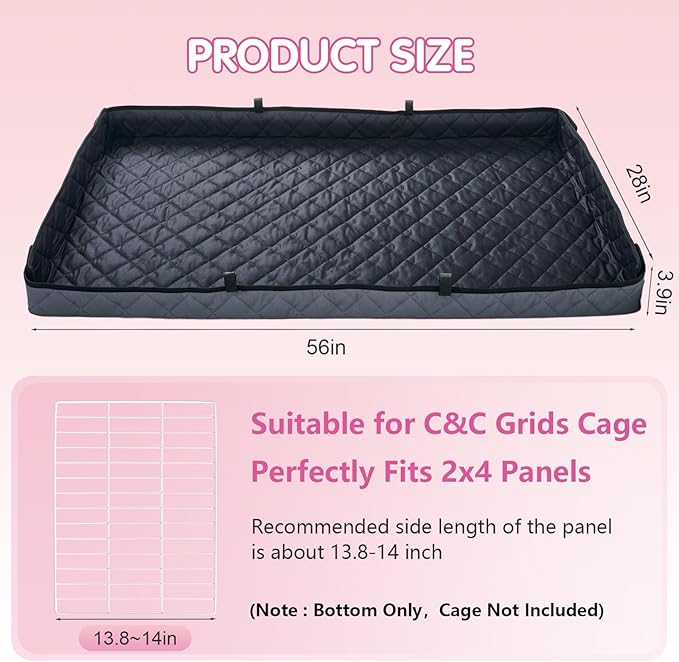 FunFurry Quilted Guinea Pig Cage Liner, Reversible & Absorbent Bottom Base, Cage Liners for Small Animals, Hamster Chinchilla Hedgehog Ferret Rabbit. (Dark Grey-Quilted, 28" X 56")