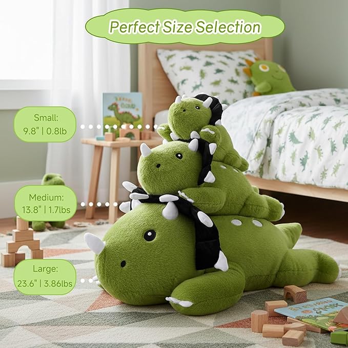 SQEQE Weighted Triceratops Dinosaur Plush, Weighted Stuffed Animal Dinosaur for Comforting Hugs, Soft Plushie Toy Pillow Gift for Kids, Valentines Birthday Decoration 13.8 Inch, 1.7 Lb