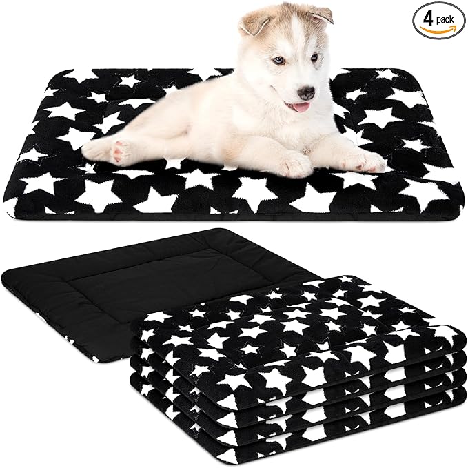VitalCozy 4 Pcs Dog Crate Pads, Ultra Soft Warm Washable Anti-Slip Kennel Bed Mat for Pets, Reversible, Replaceable, Cozy Cage Liner for Small Medium Large Dogs and Cats(18 x 24 x 1.6 Inch,Black)
