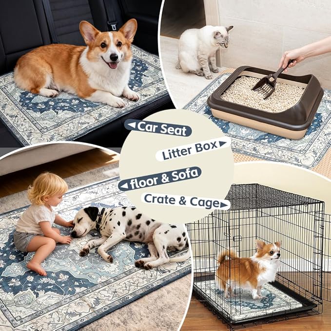 Washable Pee Pads for Dogs 2 Pack Reusable Puppy Training Pads 60"x48" Super Absorbent Waterproof Dog Training Pads, Non-Slip Potty Pads Whelping Pads Litter Mat Pet Supplies - Navy/Mix