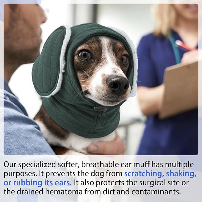 MIGOHI Soft Dog Ear Muffs Noise Protection,Ear Covers for Dogs,Dog No Flap Ear Wrap for Hematoma,Calming Hoodie Quiet Ears Head Warps for Medium Large Dogs Grooming,Bathing,Thunder,Firework,XL,Green