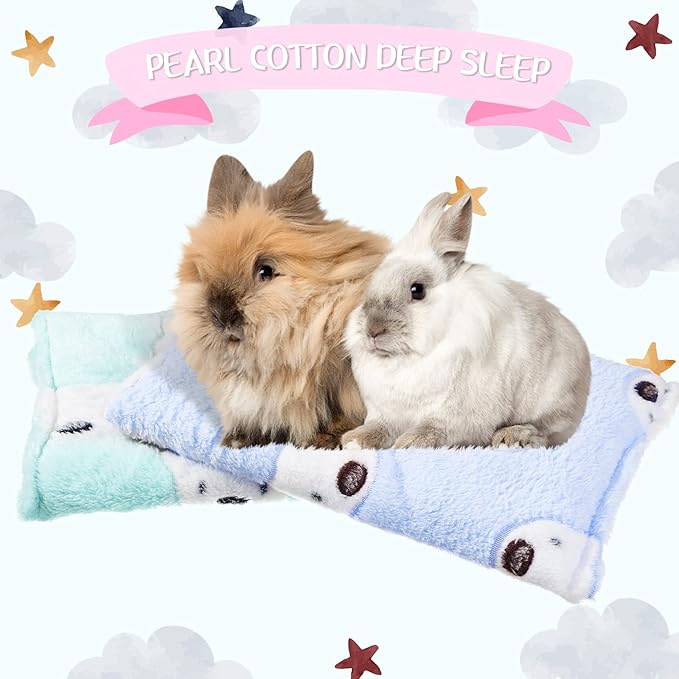 Jetec 2 Pieces Guinea Pig Bed Rabbit Bed Warm Small Animal Hamster Bunny Mats Winter Warm for Bunny Hamster Squirrel Hedgehog Chinchilla Small Animal Accessories(Green, Blue,Bear Pattern)