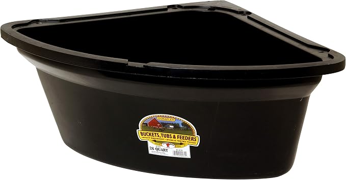 Little Giant Plastic Corner Feeder Bucket (Black) Durable & Useful Space Saving Corner Feed Trough (26 Quart) (Item No. PCF6BLACK)