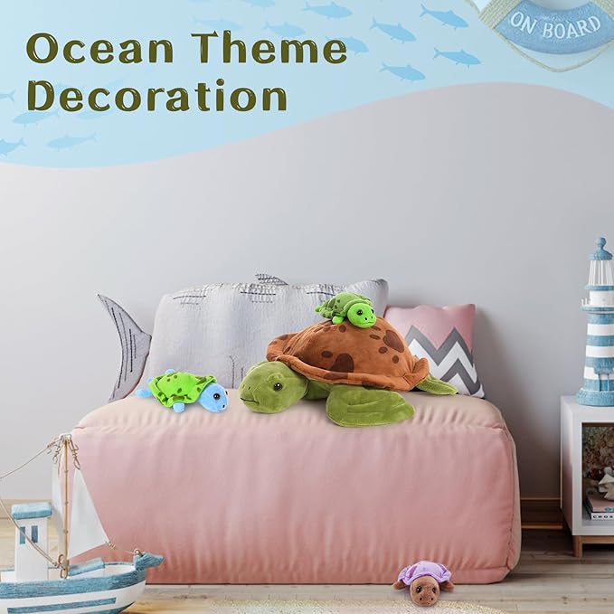 Muiteiur 4 Pcs Sea Turtle Stuffed Animals with Babies Inside, Soft 12.6 Inch Turtle Plush Toy with 3 Baby Turtles, Cute Ocean Stuffed Animals Gifts for Kids Boys Girls