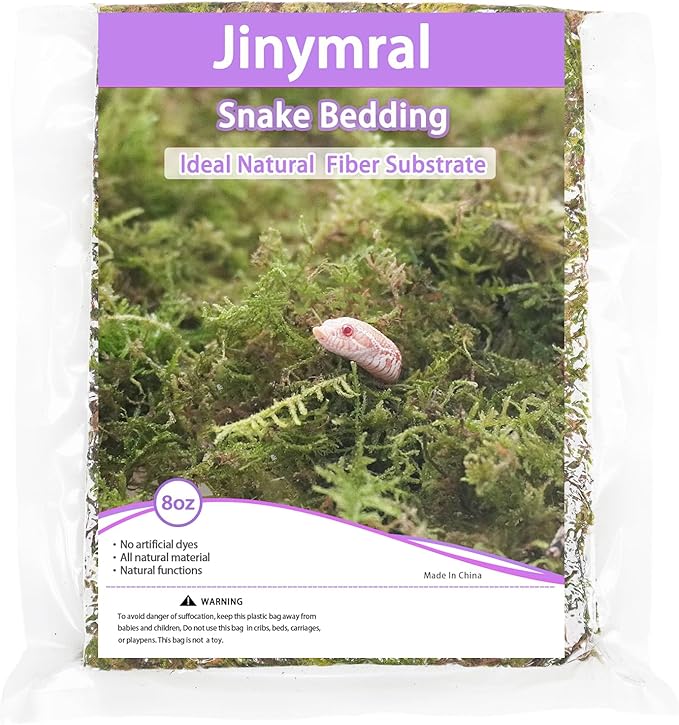 Snake Bedding 8oz Natural Moss Substrate, Humidity Control Reptile Tank Litter for Corn Snakes, Geckos & Small Reptiles, Odor Control Pet Tank Accessories