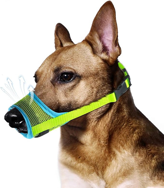 Dog Muzzle for Medium Large Dogs, Tech Blue Soft Nylon Mesh Mouth Guard for Biting Chewing Scavenging, 1.76 Ounces Lightweight Design with Adjustable Straps for Vet Visit & Grooming