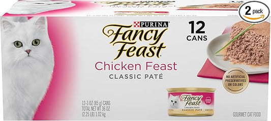 Fancy Feast Chicken Feast Classic Pate Collection Grain Free Wet Cat Food Multi-Pack - (2 Packs of 12) 3 oz. Cans