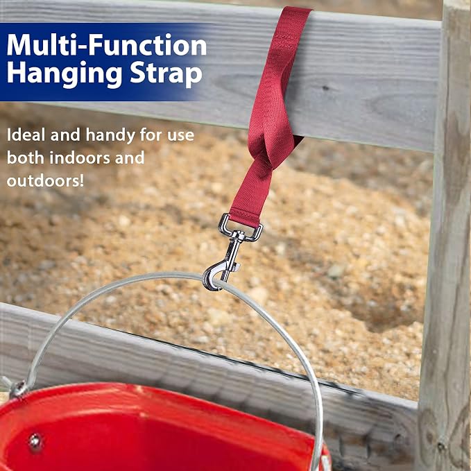 Harrison Howard 4PCS 22” Easily Packed Sturdy Nylon Bucket Straps for Hay Nets and Water Feeder Buckets-Red