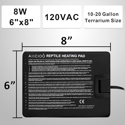 Aiicioo Under Tank Heater Thermostat - Reptile Heating Pad with Temperature Control Reptile Heat Mat for Combo Set for Hermit Crab Lizard Terrarium 8W