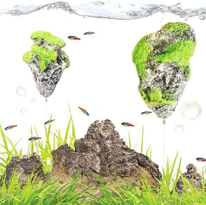 Hewnda Aquarium Decor - Floating Moss Rock Resin Stone - Fish Tank Decor, Small Aquarium Magic Hallelujah Floating Garden