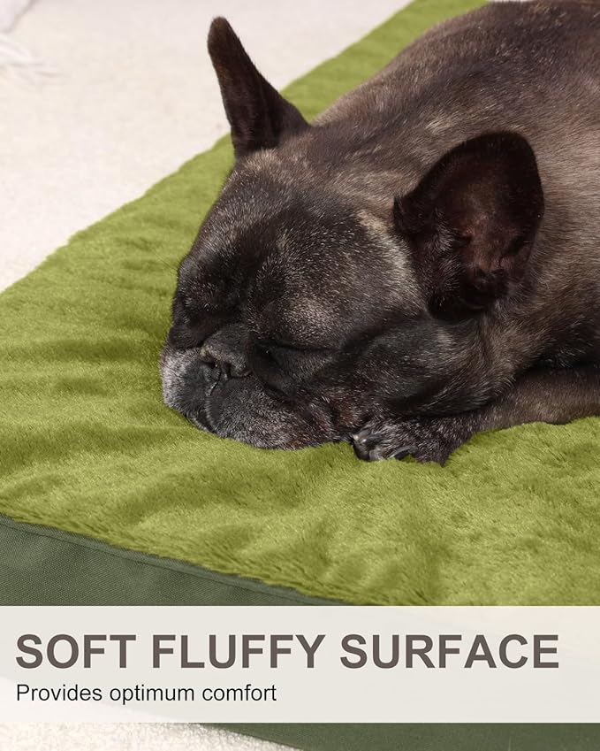 KSIIA Orthopedic Dog Bed Crate Waterproof Pet Mats for Medium Dogs Deluxe Plush Washable Pet Bed with Egg Crate Foam & Removable Cover, 29 x 18 Inch, Green