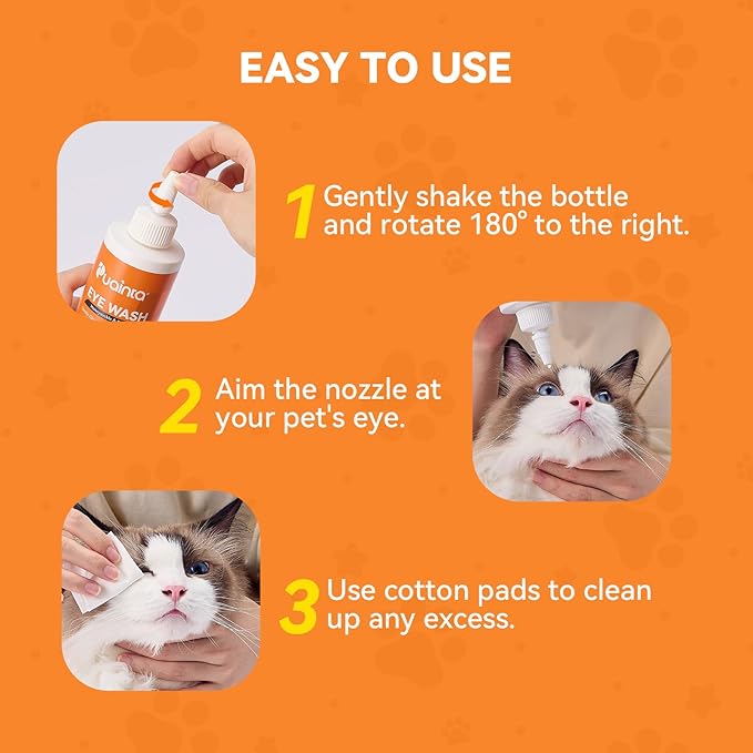 PUAINTA Dog Eye Drops, Eye Infection Treatment, Eye Drops for Dogs & Cats, Soothe Irritation Pink, Dry Eyes, Itchy Eye Wash Tear Stains, Debris Cleaner, Natural Daily Eye Care, Safe for Pets (8oz)
