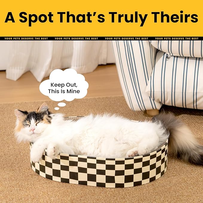 Conlun Cat Scratcher Cardboard,2 in 1 Oval Cat Scratch Pad Bowl for Indoor Kitty Grinding Claw,Round Kittens Scratching Board Corrugated Lounge Pet Beds&Furniture Protector for Sofas
