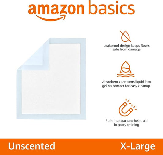 Amazon Basics Disposable Dog Training Pads with Quick-Dry Surface that Turns Liquid into Gel, XL, 34 x 28 Inches, 15-Pack