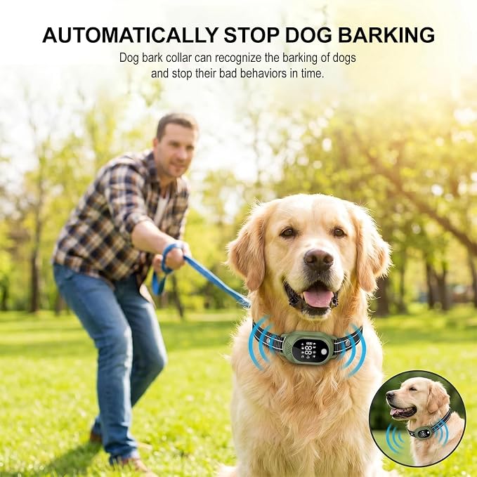 Shock Collar for Dogs & Dog Bark Collar - with 2600FT Range, 100 Levels Sensitivity, IP67 Waterproof for Small, Medium, Large Dogs (Green)