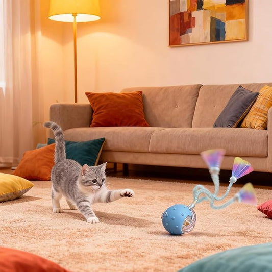 Interactive Cat Toys for Indoor Cats with 3 Tails,Automatic Moving Kitten Toys,Cat Toys for Bored Indoor Adult Cats,Smart Rechargeable Cat Enrichment Toys for Cats to Keep Them Busy, Pet Toy Cat Ball
