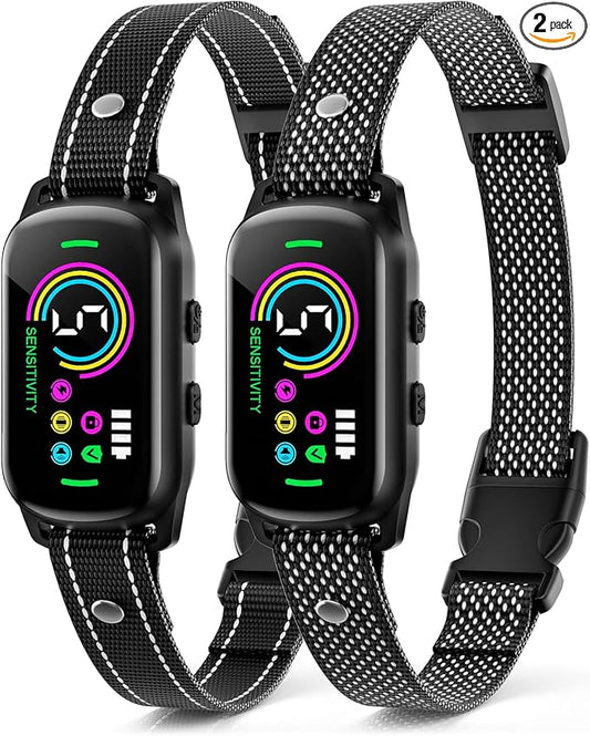 Bark Collar, 2 Pack Dog Bark Collar for Large Medium Small Dogs, Rechargeable Anti Barking Device for Dogs, Smart Training Collar with Beep Vibration 5 Sensitivity, Dog Bark Deterrent Devices