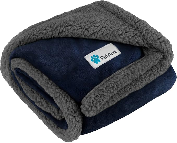 PetAmi Dog Blanket for Small Medium Dogs Cats Puppies Kittens, Soft Sherpa Fleece Pet Blanket Throw, Reversible Plush Couch Cover Protector for Crate Carrier Chair, Machine Washable, 40x29, Blue Gray