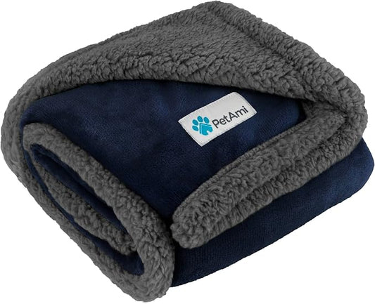 PetAmi Dog Blanket for Small Medium Dogs Cats Puppies Kittens, Soft Sherpa Fleece Pet Blanket Throw, Reversible Plush Couch Cover Protector for Crate Carrier Chair, Machine Washable, 40x29, Blue Gray