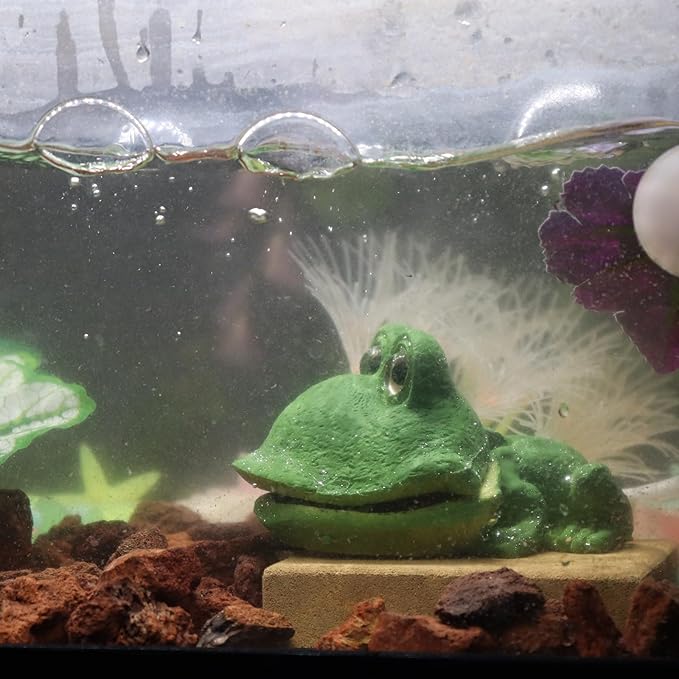 WishLotus Aquarium Decorations, Resin Big Mouth Frog Aquarium Landscaping Ornaments Pneumatic Decorations Aquarium Accessories Decoration (Frog Green)