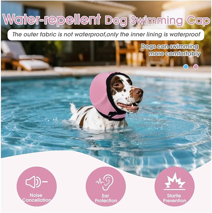 Dog Calming Hoodie Water Resistant,Adjustable No Shake Ear Wraps for Dogs,Anxiety Relief & Noise Protection,Pet Ear Cover Muffs for Swimming,Firework,Grooming,Thunderstorms,Bathing,Pink,S