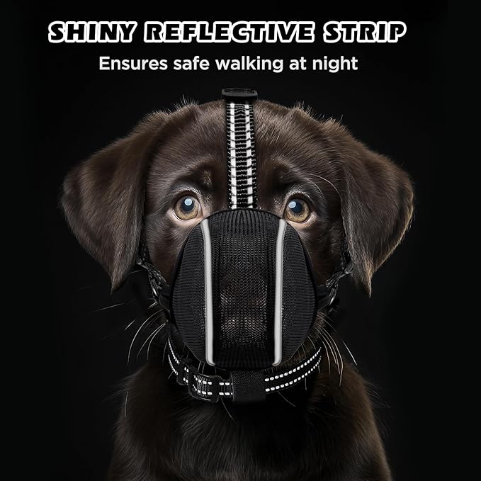 Dog Muzzle - Soft Breathable Mesh Nylon Adjustable Muzzle for Small Medium Large Dogs Prevents Chewing,Biting & Scavenging | Allows Panting, Drinking & Grooming | Secure Collar Strap Design(Black XL)