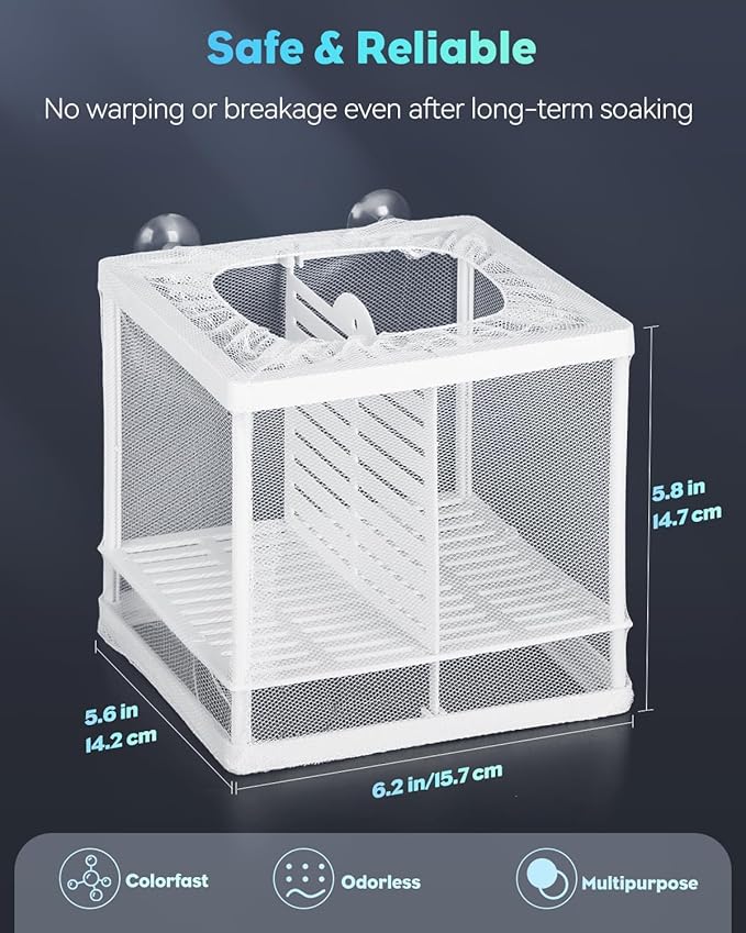 Pawfly Fish Tank Breeder Net Aquarium Fish Breeder Box with Nylon Mesh & Suction Cups Separation Net Small Fish Fry Hatchery Incubator Hatching Box for Baby Fish Shrimp Betta
