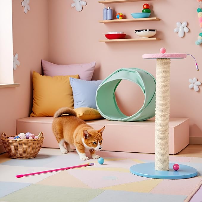 Pink Cat Stick Toy, Cat Teaser Wand Toys, Interactive Cat Toys, Elastic Rope Plush Ball Star Pendant Bite Comfortable Grip, Indoor Kitten Wand Mice and Animals