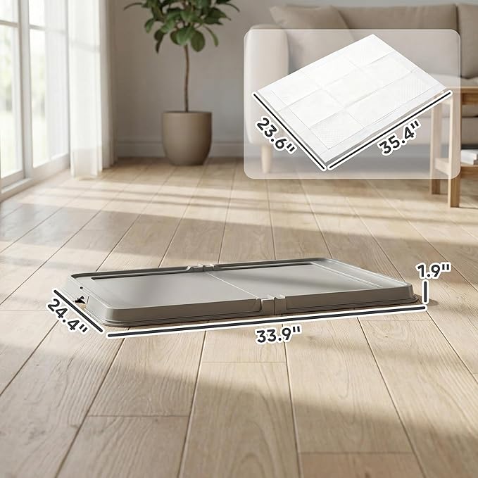 PawHut Pee Pad Holder 34" x 24.5", Foldable Indoor Potty Tray for Dogs, Large Training Pad Holder, Includes 3 Pee Pads, Anti-Slip & Easy to Clean