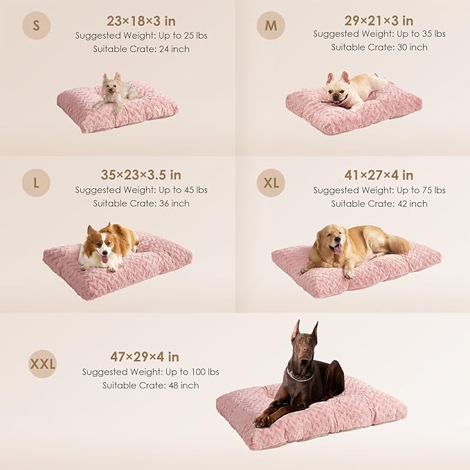 EHEYCIGA Washable Large Dog Bed for Crate 35x23 Inch, Reversible Kennel Pad for Dogs Weight Up to 45 lbs, Plush and Comfy Pet Sleeping Mat, Pink