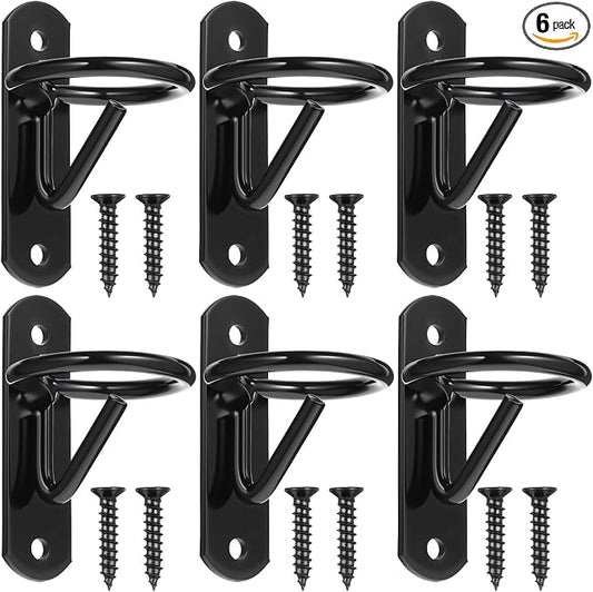 6 Pcs Bucket Hangers Hooks Heavy Duty Horse Water Feed Bucket Hooks for Metal Equestrian Stalls Barn Farmhouse Supplies with Screws Black