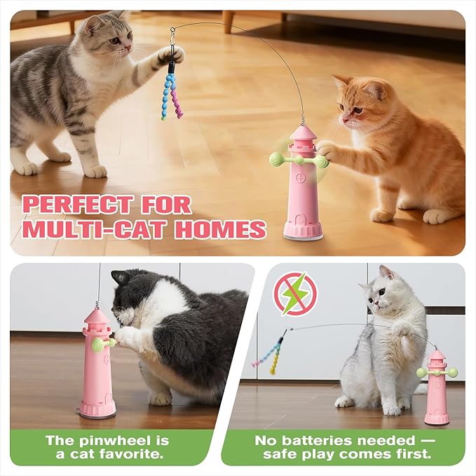 BSISUERM Cat Interactive Chase Toys for Indoor Cats, Enhanced Suction Cup Cat Teaser Wand, Kitty Enrichment Toy Weight Loss Exercise Toy for Kitten Adult Cats Boredom Relief Keep Them Busy