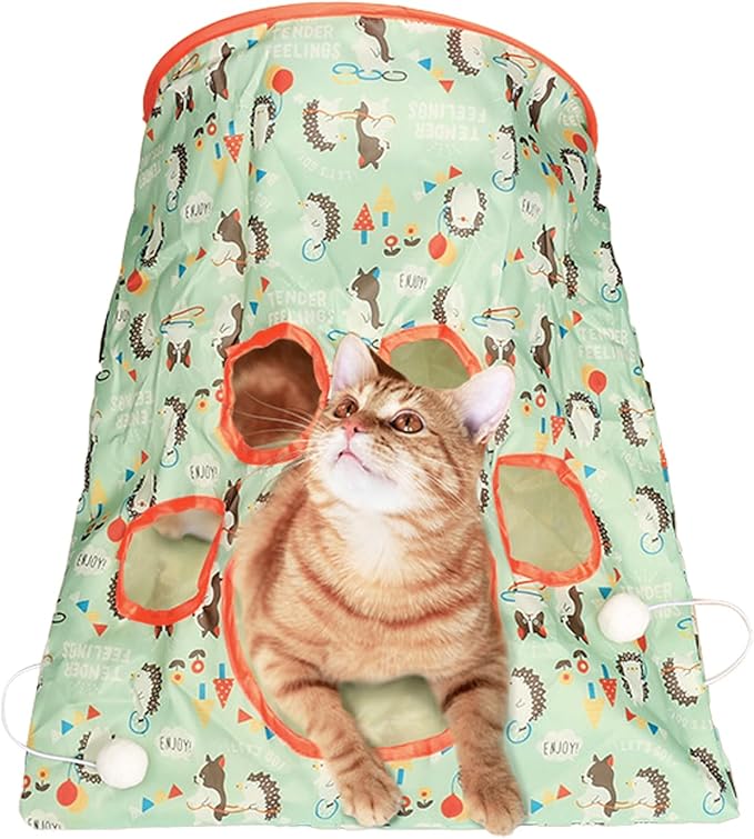 Cat Tunnel Toy, Cat Tunnel Bags with 1 Little Mouse & 3 Ball Crinkle Sack Bag for Cats, Portable Training Cave Collapsible Interactive Drill Bag Toy, Pet Self Interactive Toys