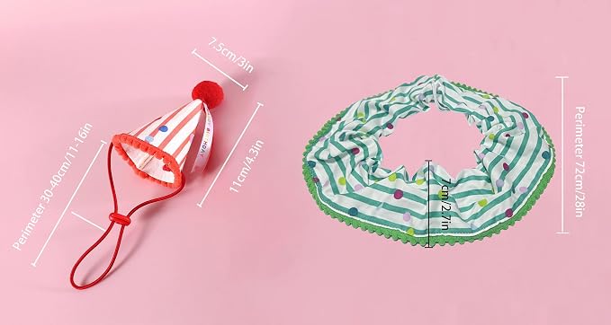 Cat Dog Birthday Bandana Scarf and Party Hat Cute Polka dot and Stripe Bib Scarf and Birthday Hat Cat Puppy Birthday Party Decorations Set