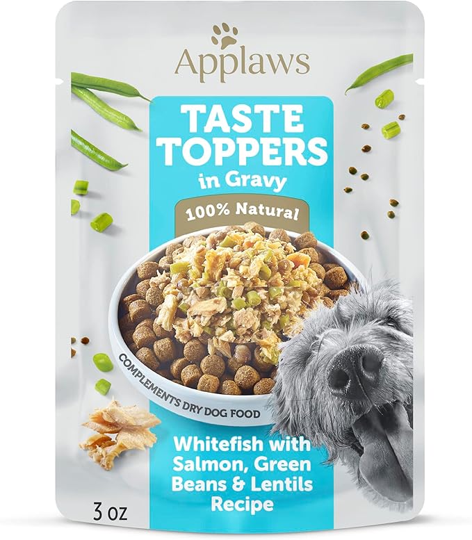 Applaws Taste Toppers, Limited Ingredient Dog Food Topper, Whitefish with Salmon, Green Beans & Lentils in Gravy (6 x 3oz Pouches)