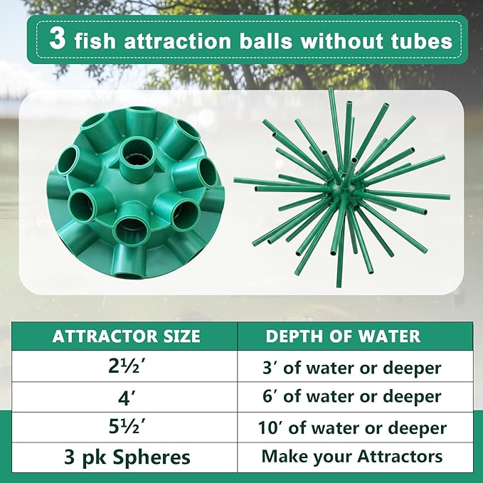 Chunful Round Fish Attractor, Fishing Attractant Sphere Fish Structure Habitat for Ponds Lakes Rivers, Fishing Gear Equipment Accessories, Tubes Not Include