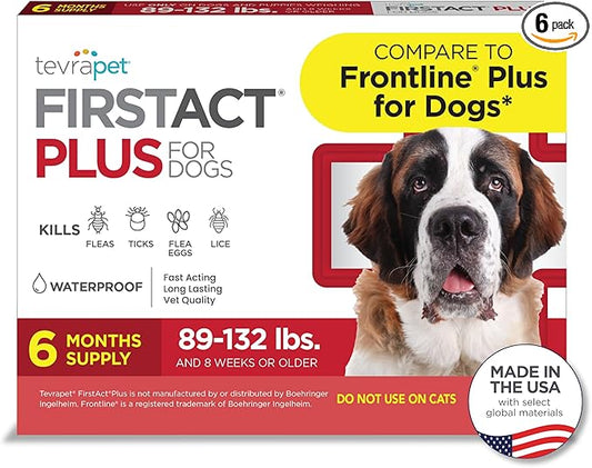 FirstAct Plus Flea Treatment for Dogs, Extra Large Dogs 89+ lbs, 6 Doses, Same Active Ingredients as Frontline Plus Flea and Tick Prevention for Dogs