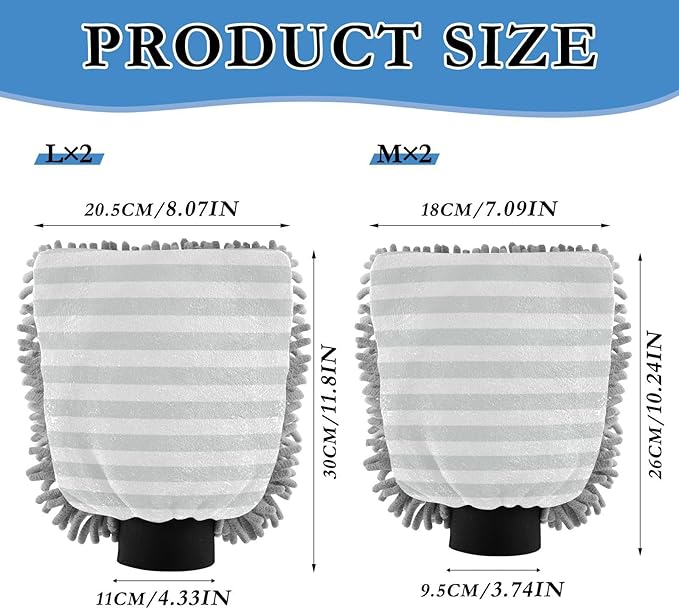 Car Wash Mitt Microfiber Wash Mitts for Car Washing Scratch-Free Cleaning Gloves Soft Non Absorbent Chenille Auto Hand Mitt Large 2Pack Grey Stripes