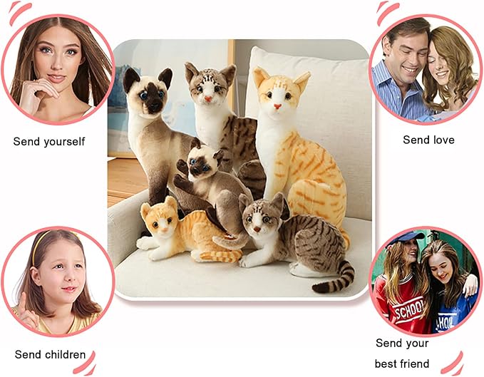 GUDVES Siamese Cat Stuffed Animal, Shorthair Cat Realistic Plush Cat Stuffed Toys, Gift for Kids 12inches (B)