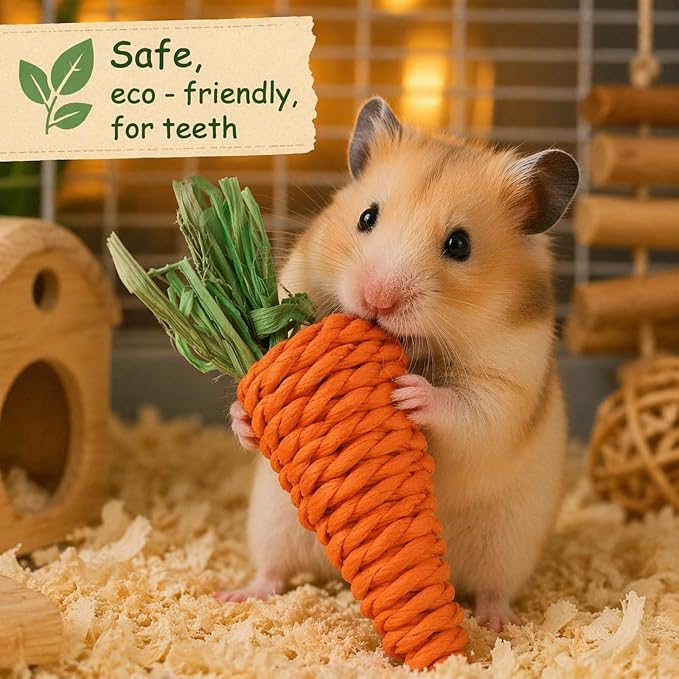 4 Pcs Pet Hamster Cage Accessories, Divisible Ceramic Bowl and Scooper, 2 Chew Toy, for Dwarf Syrian Hamsters Gerbils Mice Degus or Other Similar-Sized Small Pets