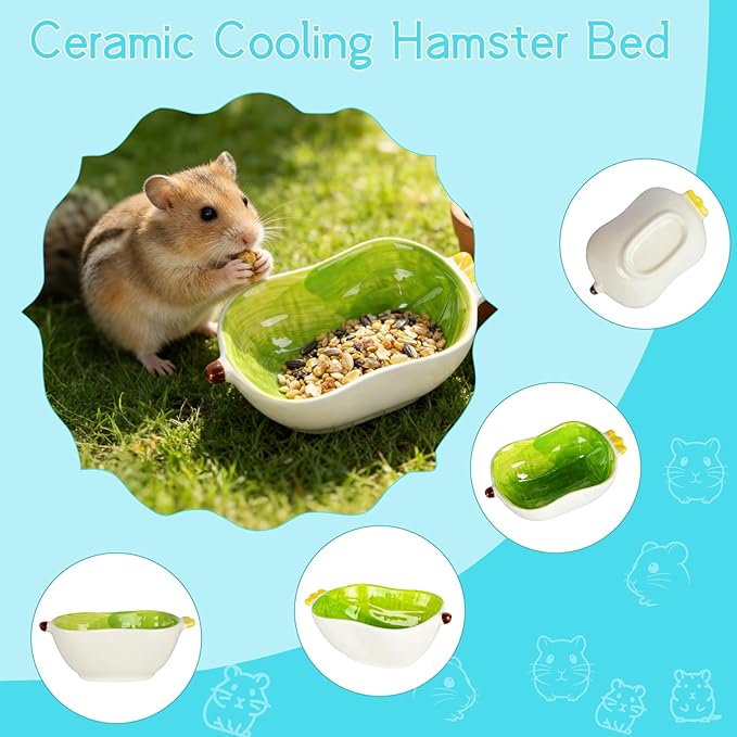 Small Ceramic Hamster Water Bowl Guinea Pig Food Bowl Cute Ferret Rat Chinchilla Rabbit Feeding Dish Young Animal Feeder (Green)