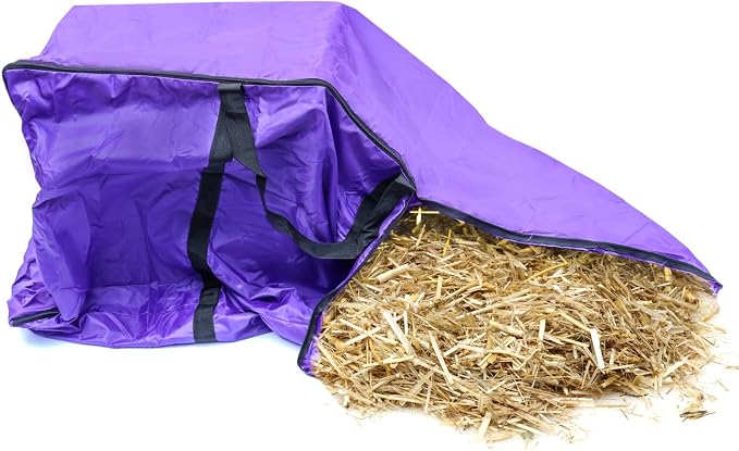QWORK Hay Bale Storage Bag, 420D Horse and Livestock Hay Bale Bag, Large Tote Waterproof Collapsible Bag Hay Bale Tote Bag with Zipper (Pack of 2)