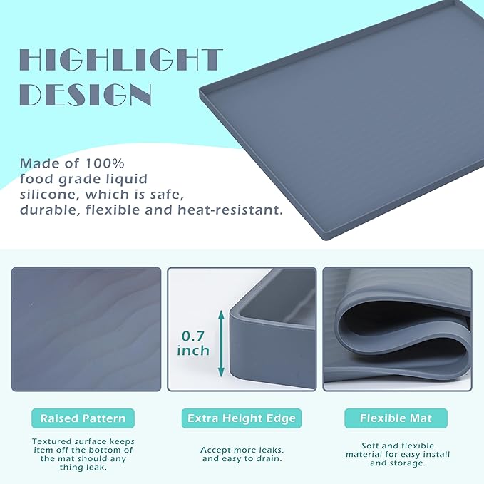 URMONA Waterproof Silicone Under Sink Mat 19'' x 19'' Shelf Liner for Kitchen and Bathroom, Cabinet and Counter Protector, Storage and Organizers, Litter Mat, Pet Cat Puppy Essentials(Black)