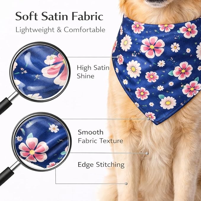 Luxury Satin Dog Bandana – Slip-On Collar Style, Premium Pet Scarf for Medium, Large & XL Dogs – Special Occasion Accessory (Collar Not Included) (Medium - Extra Large, Flora)
