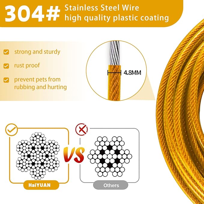 Dog Tie Out Cable 10/15/20/25/30 FT Dog Runner for Yard Steel Wire Dog Cable with Durable Superior Clips Yellow Dog Chains for Outside Dog Lead for Large Dogs Up to 165 lbs